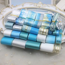 리본 테이핑 세트 냠냠 와펜 통포장 DIY 핸드메이드 소재 가방, 하늘색 계열 리본 세트 1부 27줄