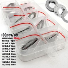 와셔 혼합 키트 전자부품 체결용 세트 M3 M4 M5 100xbox 호환 M9 M10 M12 M13 M14 M15 M16 M17 M18 304 스테인레스 스틸 초박형 조정 심 일반, 3)thick 0.3mm