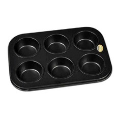 【6連馬芬杯模】不沾 馬芬杯 蛋糕模 蛋糕烤盤 杯子蛋糕模 烘焙模具, 黑色, 1個