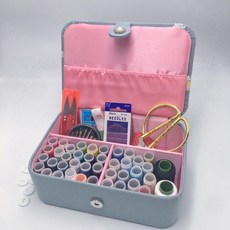 簡約韓版針線盒收納盒，家用全套精緻針線包，便攜可愛少女縫補工具收納盒, 1個, 大菊花灰色針線盒套裝, 大菊花灰色