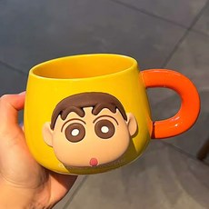 짱구 3D 페이스 자석 머그컵 500ml-옐로우, 옐로우