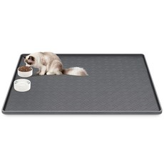 Lanstics 고양이 사료 매트 101.6 x 71.1cm(40 28인치) 대형 실리콘 매트 먹이 가장자리가 올라온 미끄럼 방지 반려동물 음식 및 물그릇용 간편한 세척, 다크 그레이 다이아몬드