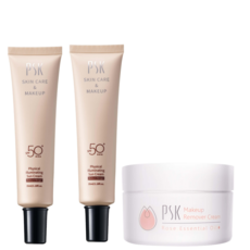 PSK 深層潔淨卸妝膏80g + 純物理隔離防曬35ml*2 SPF50 輕盈美肌組 (卸妝 眼唇妝 隔離 濃妝 防曬), 1個, 輕盈美肌組｜自然明亮(各一)+卸妝膏80