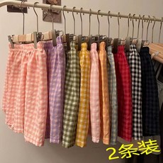 2025最新款 2條裝韓版短褲格子睡褲夏季薄款休閑遛彎家居抗菌舒適遛彎家居褲