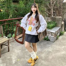 투니스 여성 러블리 프린팅 기모 긴소매 후드 티셔츠