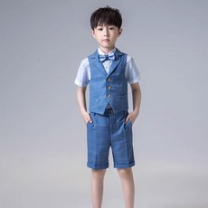 Titikong 입학 졸업 블루체크 5종세트 반팔 반바지 남아정장 상하의