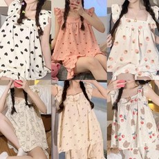여성 프릴 나시 반바지 잠옷 세트 원피스 잠옷 홈웨어 파자마 여름 ksm3708bg