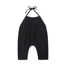 JingleBaBa 유아 여아용 백리스 스트랩 슬라우치 롬퍼 귀여운 홀터 점프수트 바지 주머니 포함 여름 원피스 의상 옐로우 3~4세