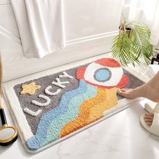 可愛絨毛地墊 防滑吸水腳踏墊, 1個, 小火箭／40*60cm(約)
