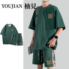 寬鬆T恤短褲套裝 學生休閒運動兩件套