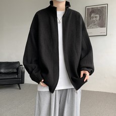 純色寬鬆開衫毛衣外套 加大尺碼雙拉鍊針織衫