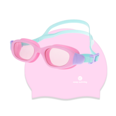킵스위밍 초등 유아동 주니어 생존수영 수경+수모 세트, 수경:핑크+수모:베이비핑크, 1개