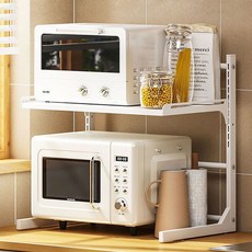 Mosashoe 전자레인지 선반 2단 높이 너비 조절, 1개, 화이트