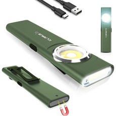 클라루스 E5 포켓 손전등 충전식 EDC 초슬림 디자인(4.2x1x0.3인치) 600루멘 USB-C 포트 IPX4 방수 자석 받침대와 모자/옷걸이 클립을 갖춘 듀얼 광, Green