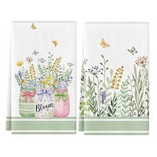 ECLATIS 야생화 꽃병 스프링 키친 타월 세트 5.4 x 61cm2.16 24인치 플로럴 핸드 타월 꽃이 만발한 꽃 모던 주방 흡수성 건조 행주 욕실 농가 집들이 특별