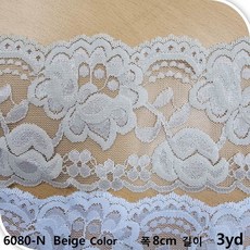 DKLACE-6080-N / 자가드 스판 레이스 폭 8cm 자수 원단 홈패션 리폼 부자재, 3개, Beige