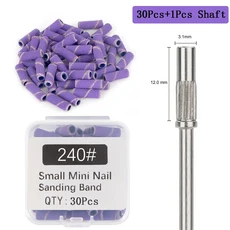 30Pcs 3.1MM 미니 네일 샌딩 밴드 샤프트 3/32 비트 죽은 피부 살 젤 제거 도구, 가지고 다닐 수 있는, 04 purple 240 grit set