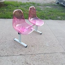 플라스틱 대기 의자 카페 버스 정류장 로우체어 투명 야외 매장용, 3 2인 핑크