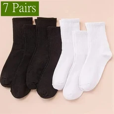쿠쿠스토어 중간 길이 양말 여성 클래식 블랙 화이트 솔리드 컬러 유행 캐주얼 스포츠 흡수 통기성 1/7/10/, 12 7 Pair-4