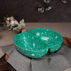 [짬짜면 그릇] 짜장면 짬뽕 탕짜면 자장면 중국집 반반 멜라민 짬짜 면기, 1개, 레트로초록