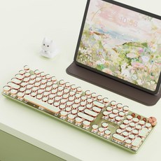 EWEADN V20 타자기 키보드 무선 04 키 스타일 기계식 화이트 백라이트 미디어 노브 크 스위치 2.4G블루투스USB-A 맥PC-그린용 유선 레트로 풀사이즈, Green