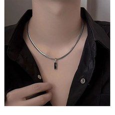 홍시마켓 블랙 심플 티타늄 스틸 목걸이 남자 여자 커플 우정목걸이