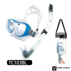 游龍潛水 V.DIVE TC103 專業潛水面鏡呼吸管套裝組 (送收納桶裝), TC103BL 水立方藍框