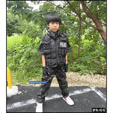 野戰搖滾-生存遊戲 兒童版 POLICE 特警戰術背心 黑色 小孩防彈背心 抗彈板背心 童裝 SWAT 特警背心 兒童背心, POLICE款,S號 (衣長45CM)