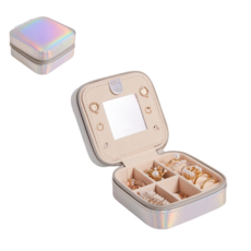 Aimitu 2단 악세사리 보관합 미니거울 포함, 1개, 실버