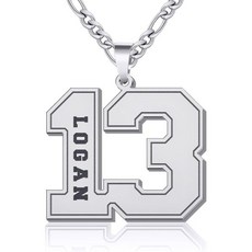 Yopicks 야구 목걸이 남성용 커스텀 넘버 축구 선수 유니폼 번호 00 99 네임 참 스테인리스 스틸 체인 남자 친구 형제를 위한 맞춤형 주얼리 선물 Q1602762, 01-Silver, 01-Silver