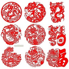 牧天‹手工剪紙› 龍年剪紙工具套裝，含刻紙圖案、剪刀、雕刻刀、墊板，學生手工龍剪紙底稿全套, 龍年剪紙畫9張,【新品關注立減3元】