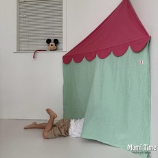 실내 텐트 어린이집 게임 하우스 벽걸이 장식 선물, 1개, 레드 탑 그린 스트라이프 텐트