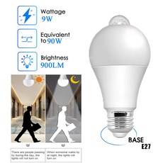 전구 4PCS E27 PIR 모션 센서 LED 6W 9W 12W 황혼 새벽 Led 110V 220V 밤에 작동 홈 계단 복도 침실, [09] 9W, [00] Warm White, [00] AC110V(100-130V)