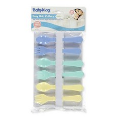 베이비킹 이지 그립 커틀러리 유아스푼포크세트, 3개, Blue, Green, Yellow