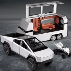 테슬라 사이버트럭 미니카 사이버쿼드 포함 트레일러 장남감 모델 다이캐스트 자동차 모형 tesla CYBERTRUCK, 1개, 실버색상트레일러