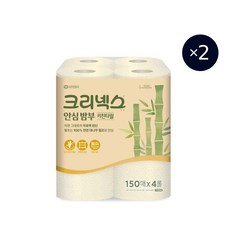 천연 대나무 펄프 무표백 무형광 무색소 무향료 두꺼운 도톰한 튼튼한 크리넥스 안심 밤부 키친타월 150매 x 4롤 x 3팩 키친타올, 3개