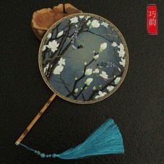 中國風宮扇 香妃竹柄 漢服舞蹈表演用 古典圓扇, 1個, 團圓孔雀開屏