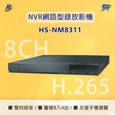 昌運監視器 昇銳 HS-NM8311 H.265 800萬 8路 人臉偵測 NVR 網路攝影機, 1個