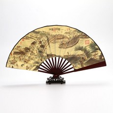 鏤空深鵰刻絹扇頭青絹佈折扇 男士高檔扇骨 中國風漢服竹扇子, 1個, 無鵰刻折扇-清明上河圖