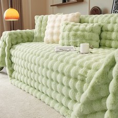 2026新款兔毛絨沙發蓋布巾冬季加厚毛絨沙發墊高級感沙發套罩, 1件, 母嬰級兔兔絨-芥末綠【享受慵懶愜意的每分每秒】