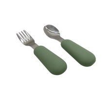 專業兒童學習湯匙 (副食品/兒童餐具), 橄欖綠,叉勺組