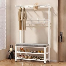 현관 입구용 옷걸이와 신발장 일체형 신발 교환 의자 2c, 흰색회색, 1개