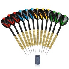 다트 세이프 다트 12Pcs 14그램 전문가용 다트 세트 플라스틱 샤프트와 PET 플라이트가 있는 스틸 팁 철제 배럴, 01 Black
