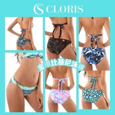 【Cloris Swim】金圈款抓皺提臀褲 台灣製 金環比基尼泳褲 花色泳褲 提臀顯瘦 時尚性感, 星空藍,L, 星空藍