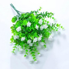 묶음 인공 꽃 야외 자외선 차단 관목 식물 가짜 녹색 장식 사무실 주방 결혼식 정원 장식용, 색상: 1. White