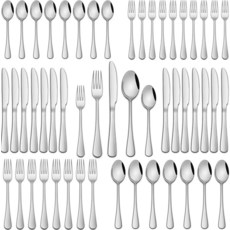 DEHOV 30피스 플랫웨어 세트 블랙 스테인리스 스틸 실버웨어 세트 6인용 서비스 가정 파티 레스토랑 식기 커틀러리 세트를 위한 내구성 있는, 실버