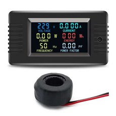 Peacefair PZEM-022 디지털 스마트 에너지 미터 단일 LCD 디스플레이 컬러 스크린 6in1 전압계 Kwh 미터 전력계 + 코일 CT, 32A,검은색, 2개