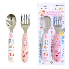 Skater Hello Kitty 兒童不銹鋼湯匙叉子組 幼兒學習餐具 可機洗, 1套, Hello Kitty 凱蒂貓