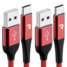 로랜텍 C타입 메탈 고속충전 패브릭 케이블, 1.2m, 레드, 2개