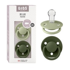 BIBS De Lux 아기 젖꼭지 2팩 | 덴마크산 | BPA 프리 더미 수더 둥근 젖꼭지. 실리콘 원 사이즈 (0-36개월) 클라우드/스틸 블루, Sage/Hunter Green